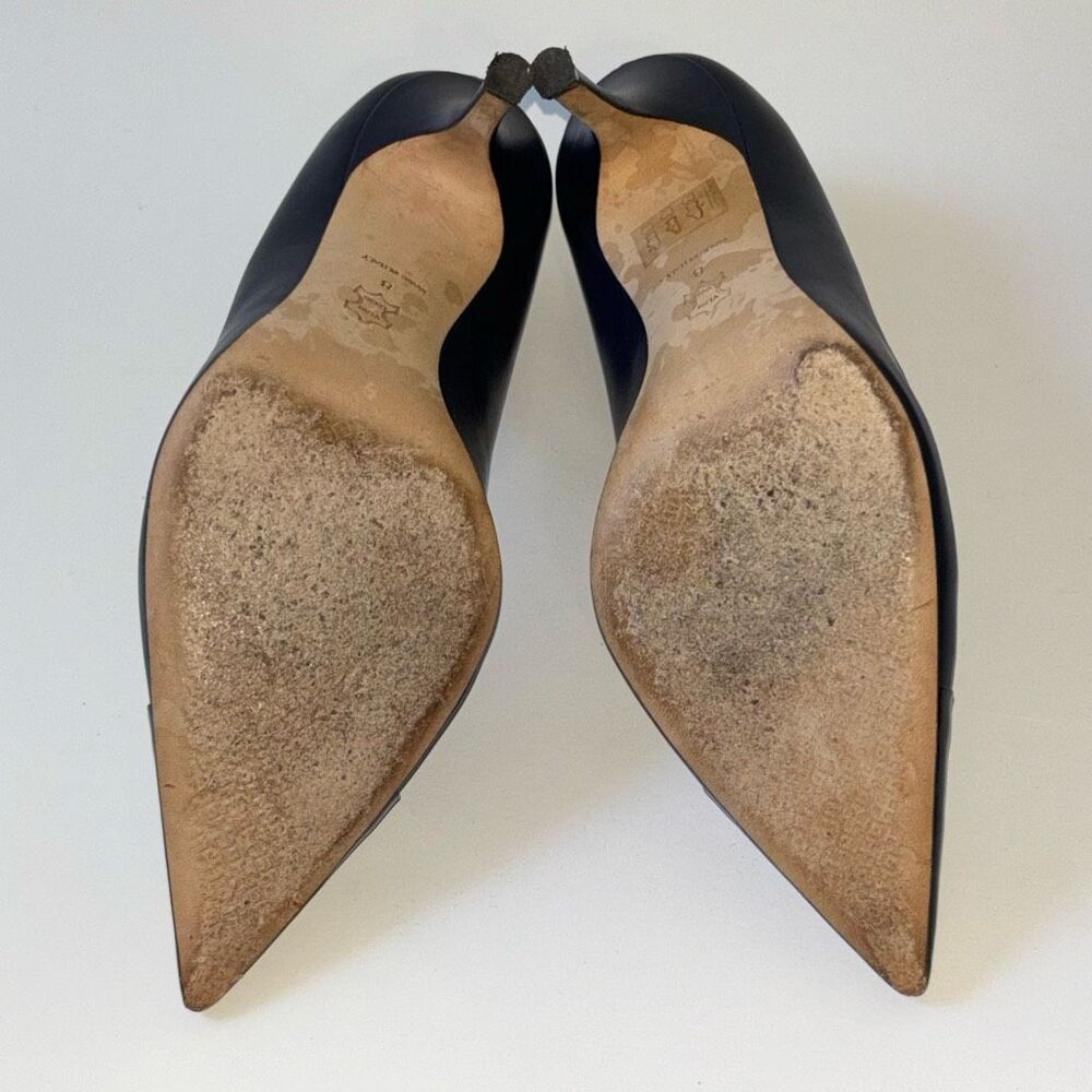 Tory Burch Penelope Pump Shoe Heel Navy Leather/black patent toe Sz 8 85mm EUC - Picture 7 of 9